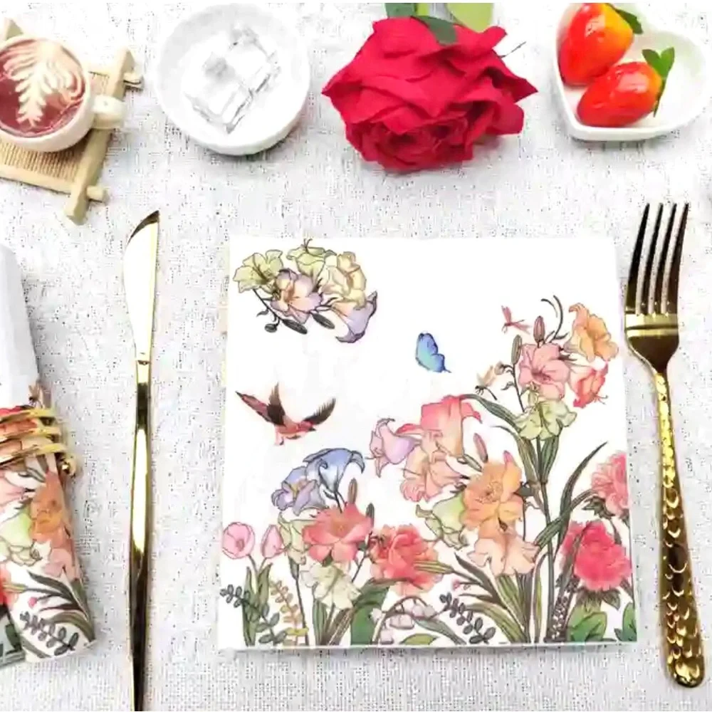 Floral and Butterfly Pastel Luncheon Napkins, 20 ct
